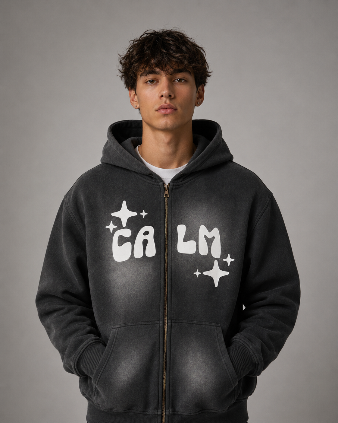 Black Sunfade Zip-Up Hoodie