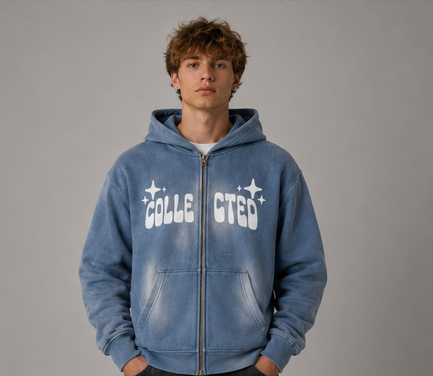 Haze Blue Sunfade Zip-Up Hoodie