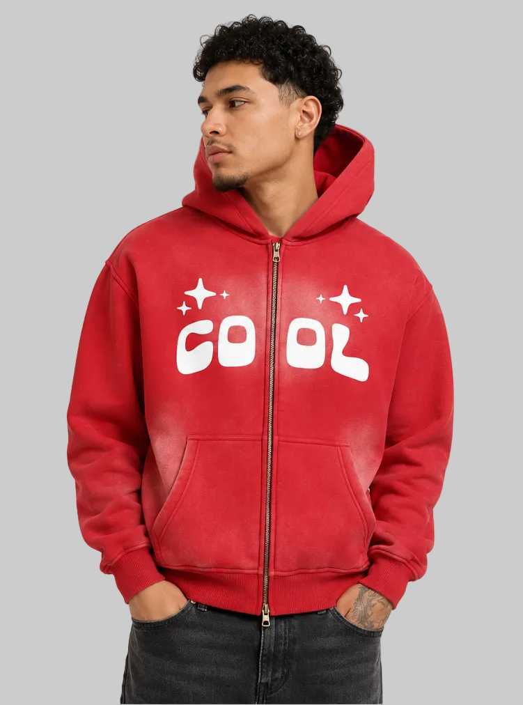 Red Sunfade Zip-Up Hoodie