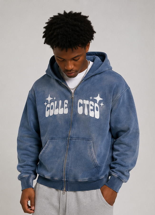 Haze Blue Sunfade Zip-Up Hoodie