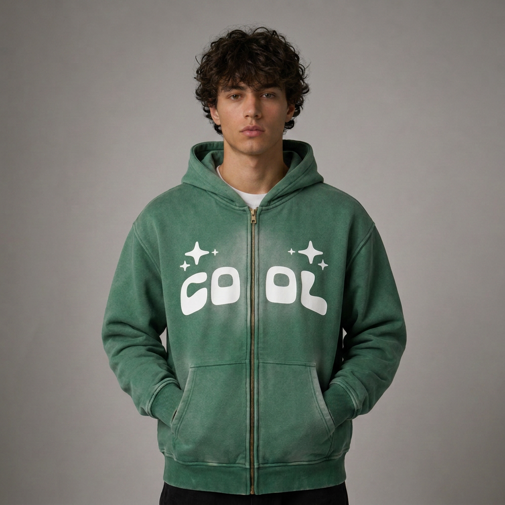 Green Sunfade Zip-Up Hoodie